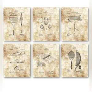 Ramini Brands Original Tennis Patent Artwork Drawings Set of 6 Unframed Prints
